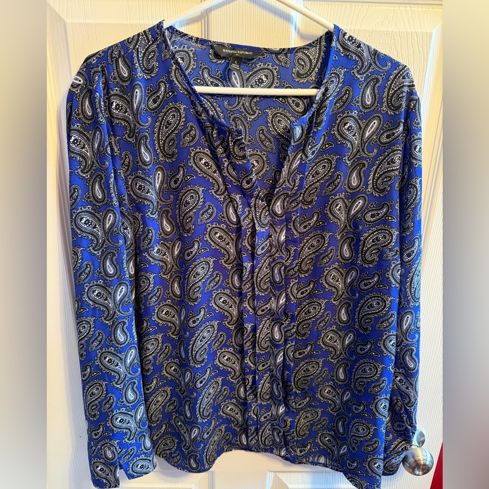 Banana Republic Outlet Royal Blue Paisley Shirt Sz L